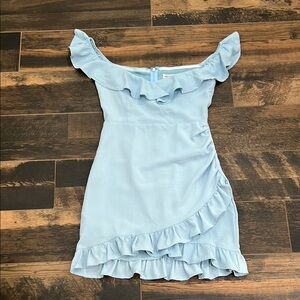 Hello Molly Sky Blue Off-Shoulder Mini Dress